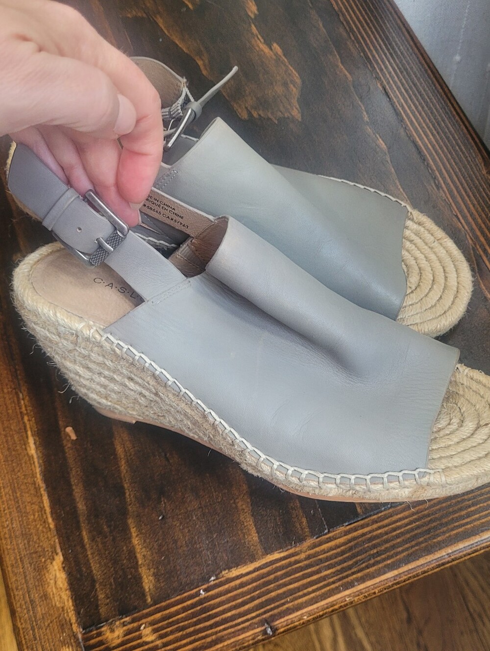 Gray Leather Sandals Espadrille Slingback  Wedge Size 8 Minimalist
